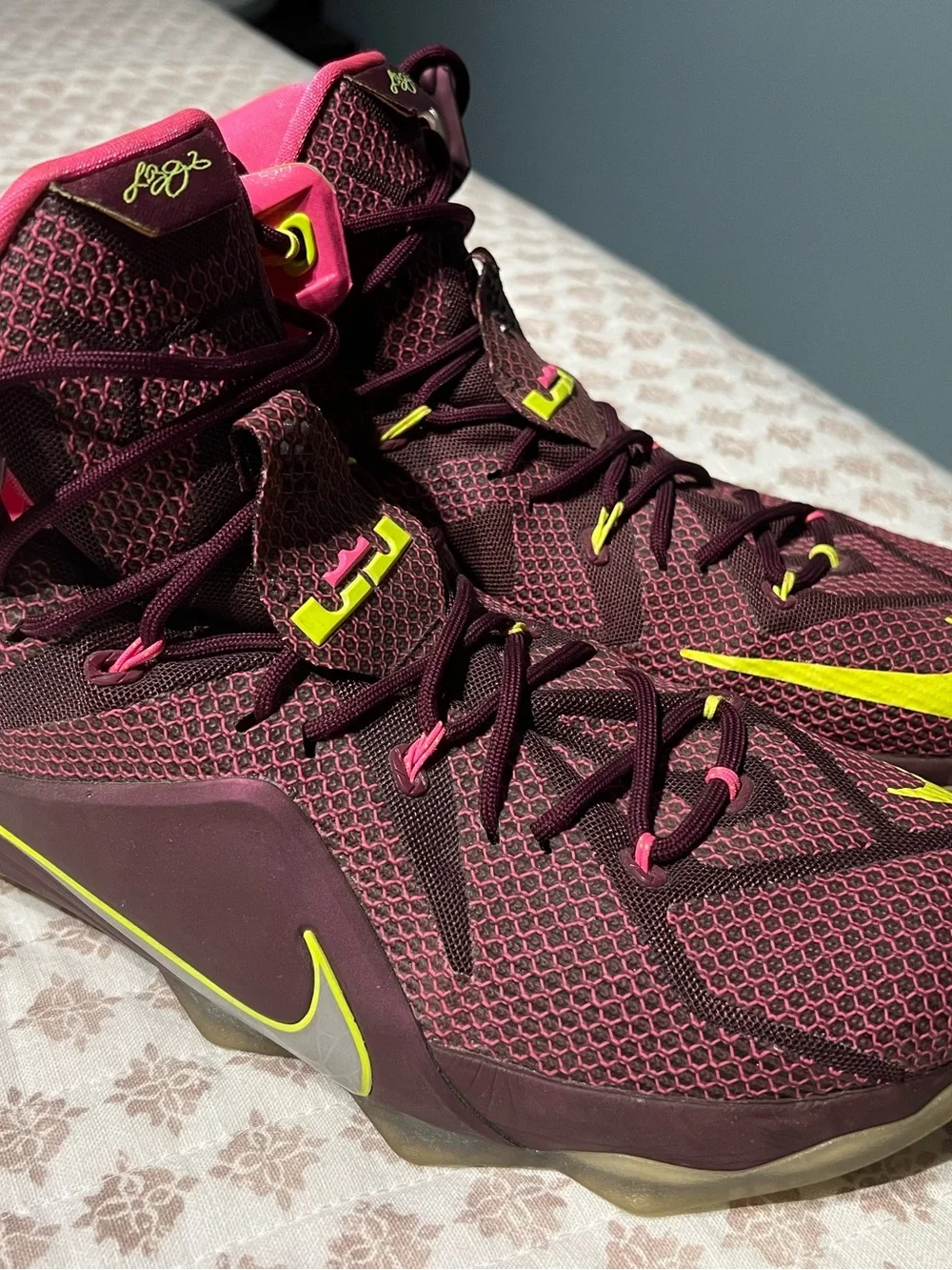 LeBron Nike Men's Basketball Shoes - Maroon with Volt Swoosh